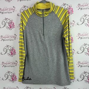 Bula pull over half zip up sweater stripes Gray and Yellow Pullover